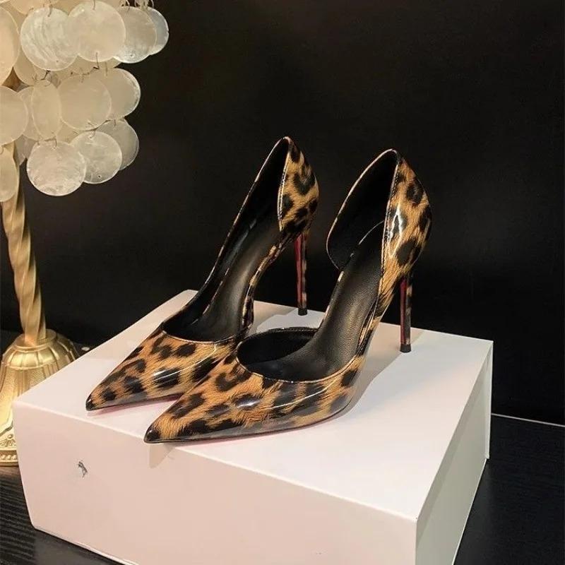 Fashion 2025 Design Woman Shoes Female Fashion Gradient Leopard Print Heels For Women Sexy Pointed Toe Thin Heel Party Banquet Pumps