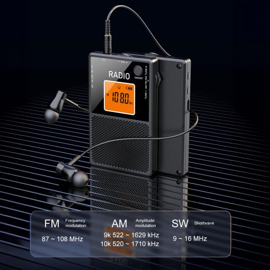 FM AM SW Portable Radio Home Outdoor Travel Emergency Survival Transistor Radio Rechargeable Stereo Sound Card-Type LCD Backlit Digital Radio Receiver