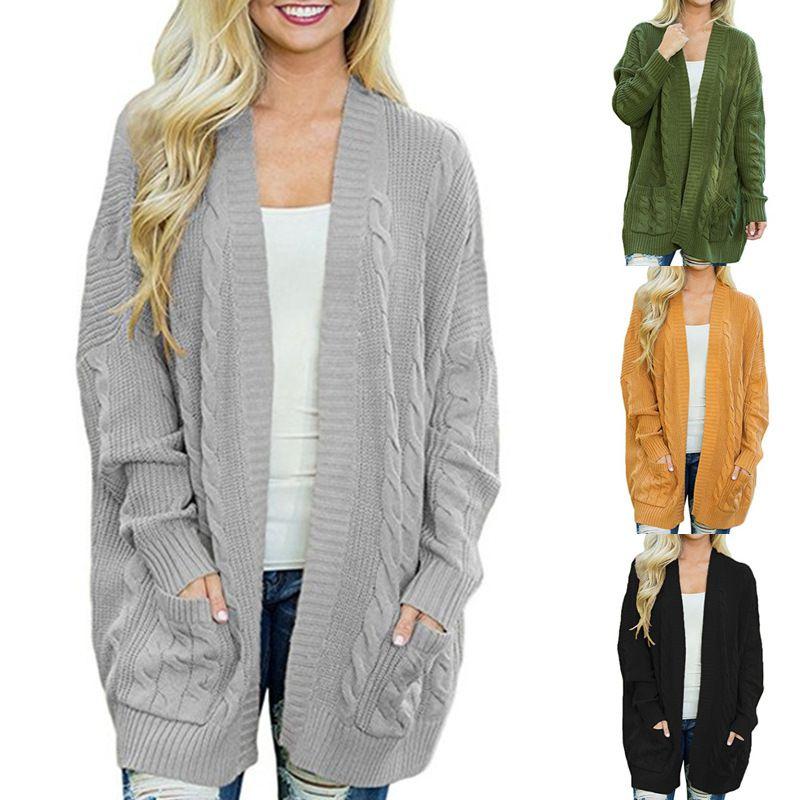 Cozy Women Cardigan Sleeve Loose Knitted Sweater Outwear With Fashion Pockets