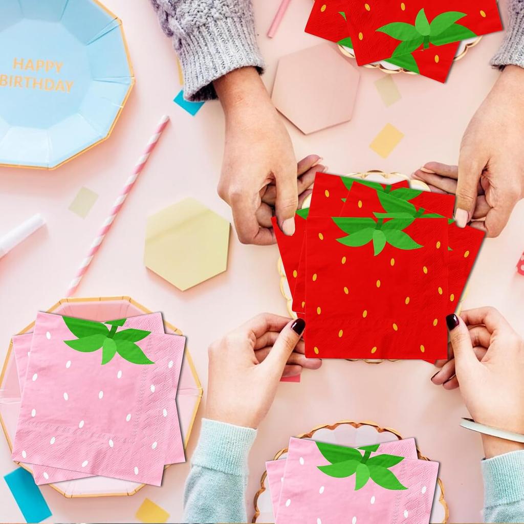 40pcs Strawberry Napk, Berry First Birthday Napk for Berry Sweet Baby Shower Party Supplies, Strawberry Birthday Decorations
