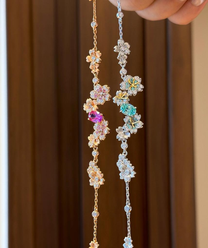 Hot Selling Dopamine Color Diamond Brushed Flower Bracelet Fairy Style Daily Stacking French Elegance