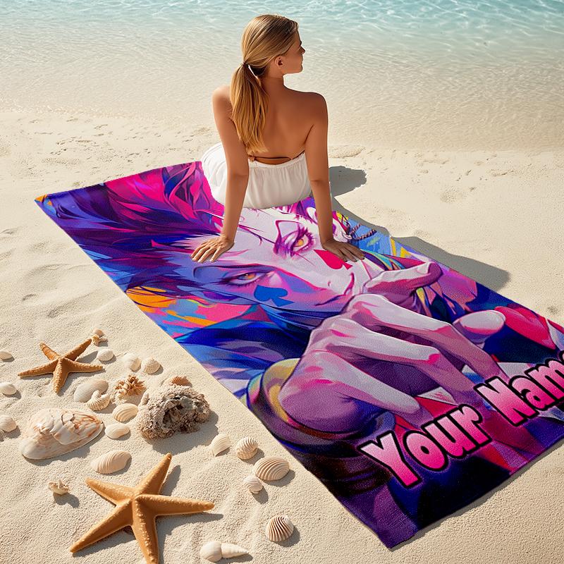 1PC Custom Name Colorful Fantasy Portrait Beach Towel Highly Absorbent And Sand-Resistant Towel for Swimming, Pool, Yoga, And Travel Lightweight