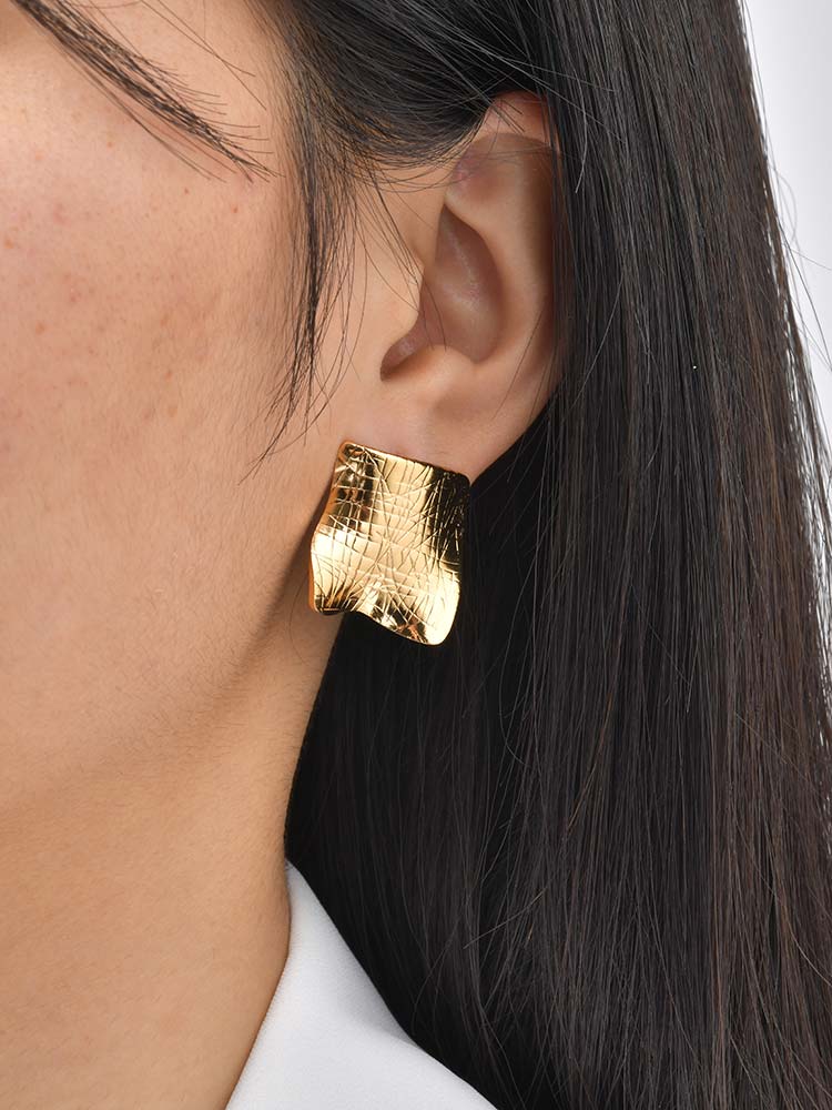Geometry Texture Earring for Women Studs, Exaggerated Square Gold Color Earring, Statement Jewelry Wholesale