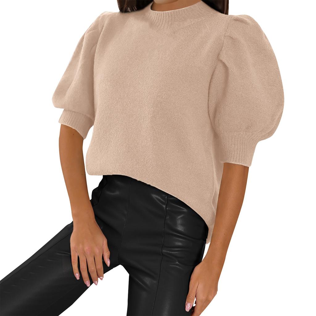 Damen Puff Kurzarm Strickpullover Tops Lässige Pullover