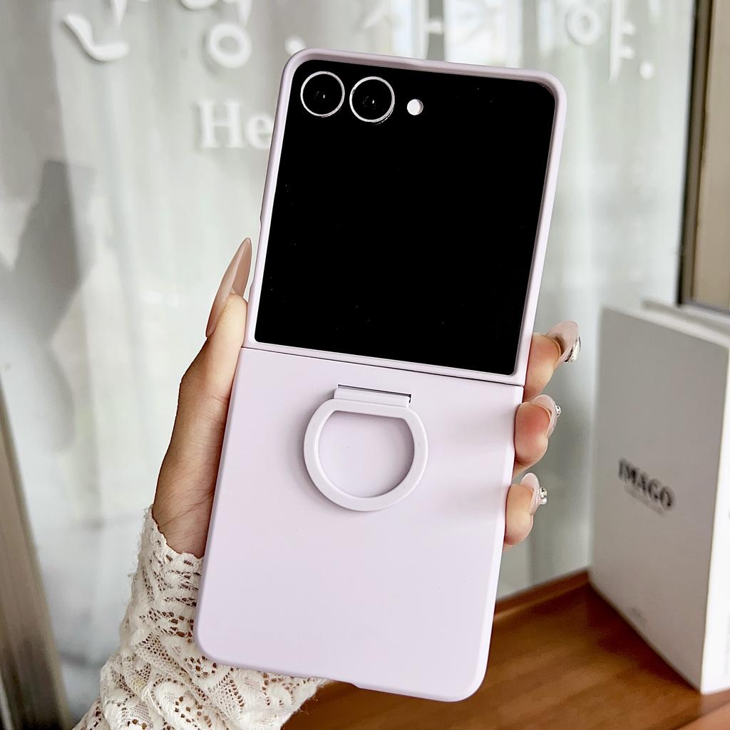 Luxury Candy Color Ring Silicone Finger Buckle Hard Shell Case For Samsung Z Flip 7 FE 6 5  Gradient Matte Shockproof Skin Cover