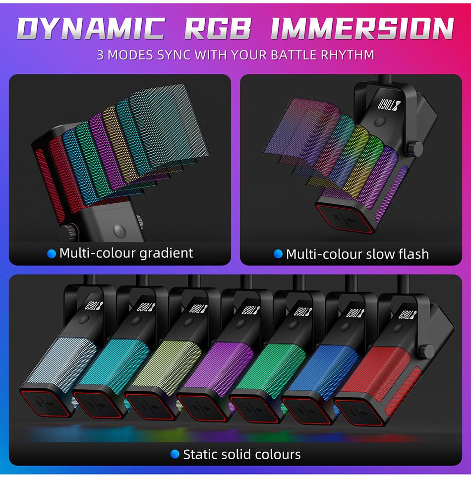 Portable M7 RGB Gaming Microphone Professional Dynamic Cardioid Condenser Studio Broadcast Voice Podcasting Computer Gaming Mic with Noise Reduction