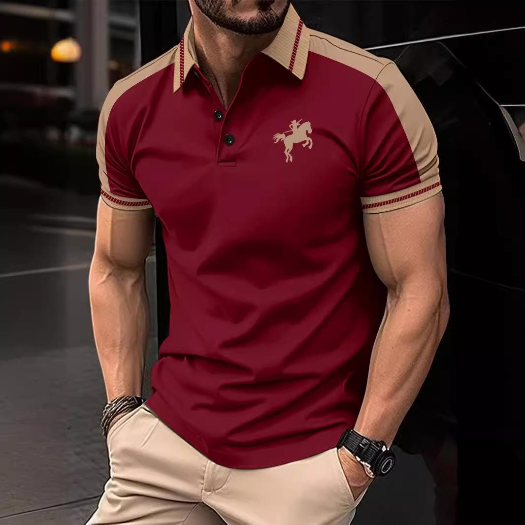 

Мужская повседневная рубашка-поло с короткими рукавами и принтом на воротнике XXXL бордовый