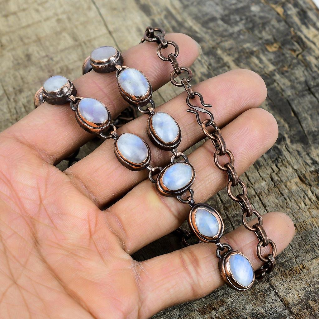 Rainbow moonstone necklace electroformed copper necklace adjustable chain necklace copper jewelry gemstone handmade necklace wedding gifts