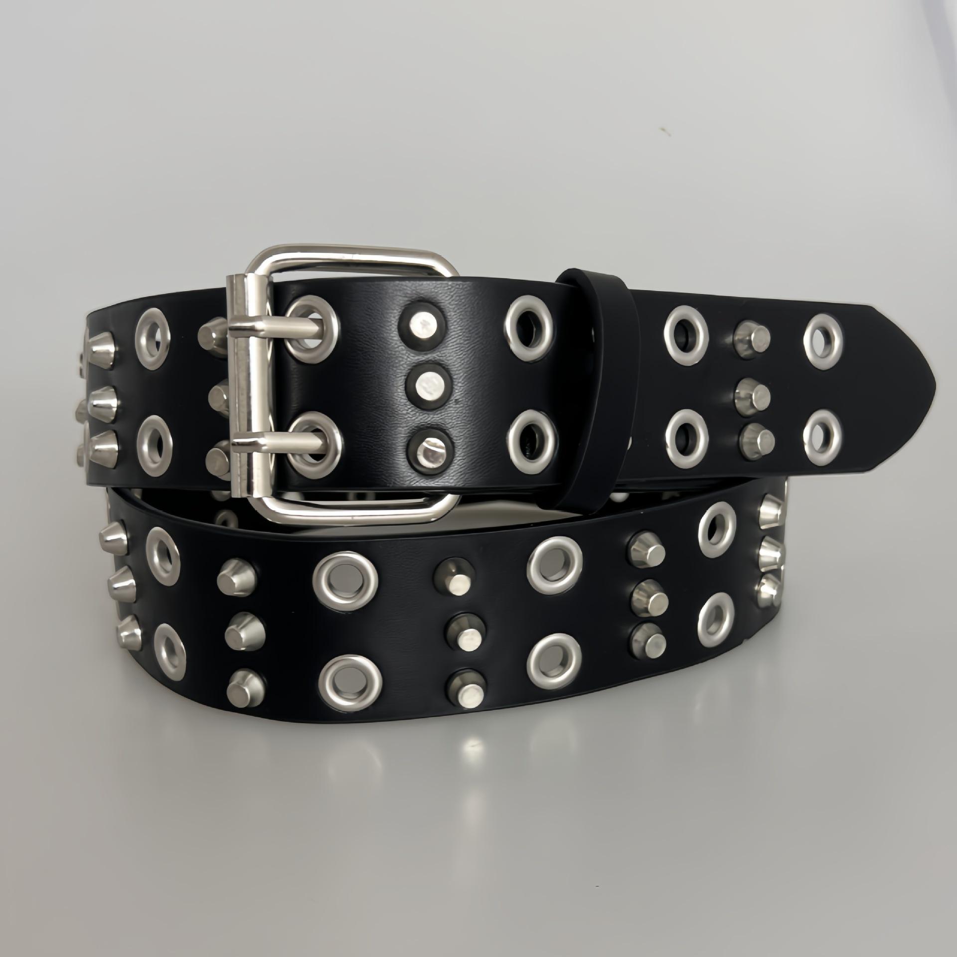 Женский ремень в стиле ретро с заклепками, двойная игольчатая пряжка, ремень для девочек, панк
