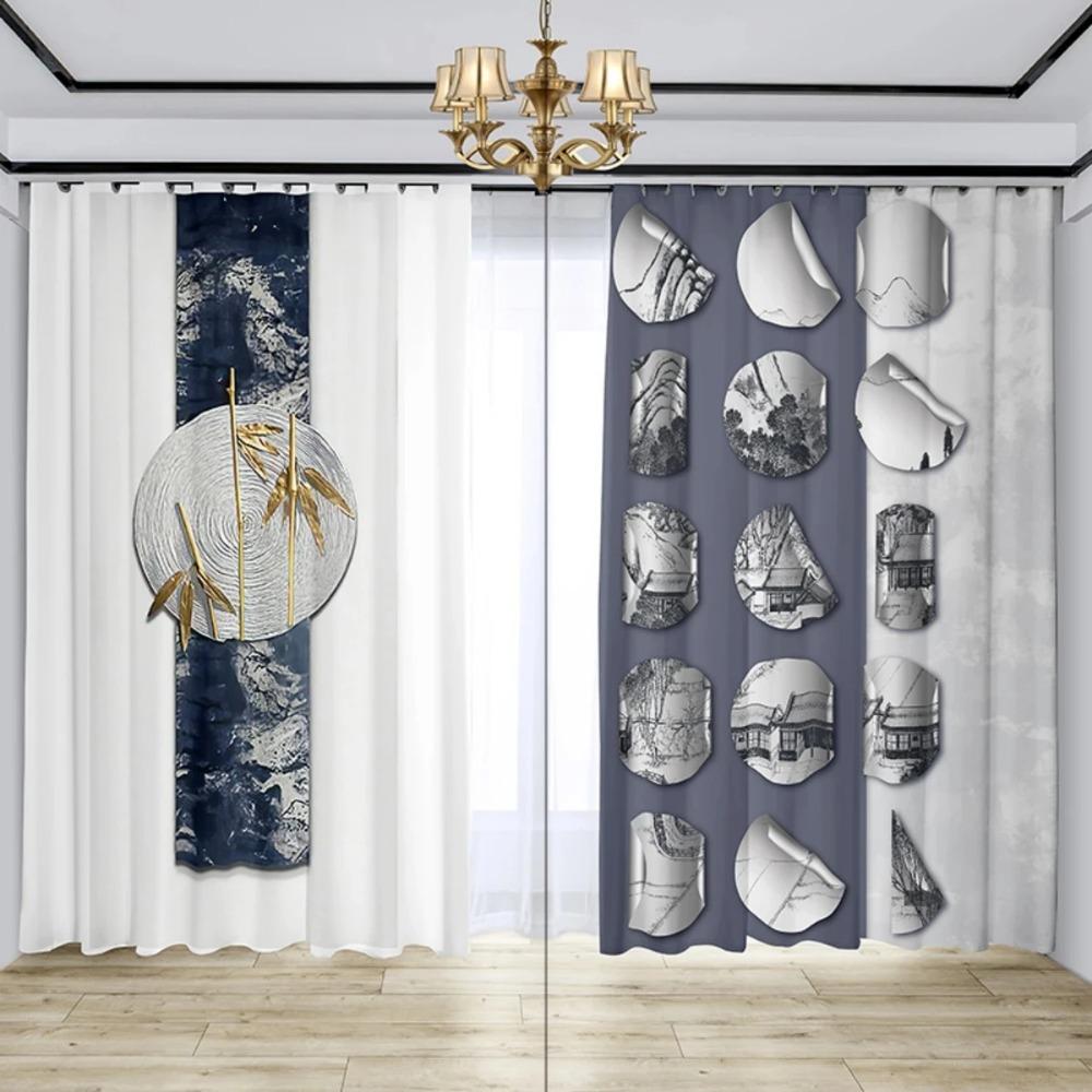 Chinesischer Vorhang Paravent Neuer Chinesischer Wohnraum High-End Atmosphäre Tusche Lotusblume Retro Zen Hohe Verdunkelung Neues Modisches Muster