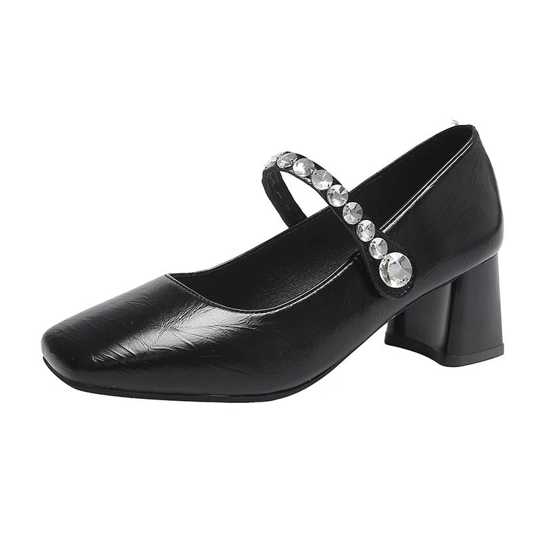 French Silver Rhinestone Mid-heel High-heeled Shoes Women 2025 New One-line Buckle Heel Pumps Luxury Sandals