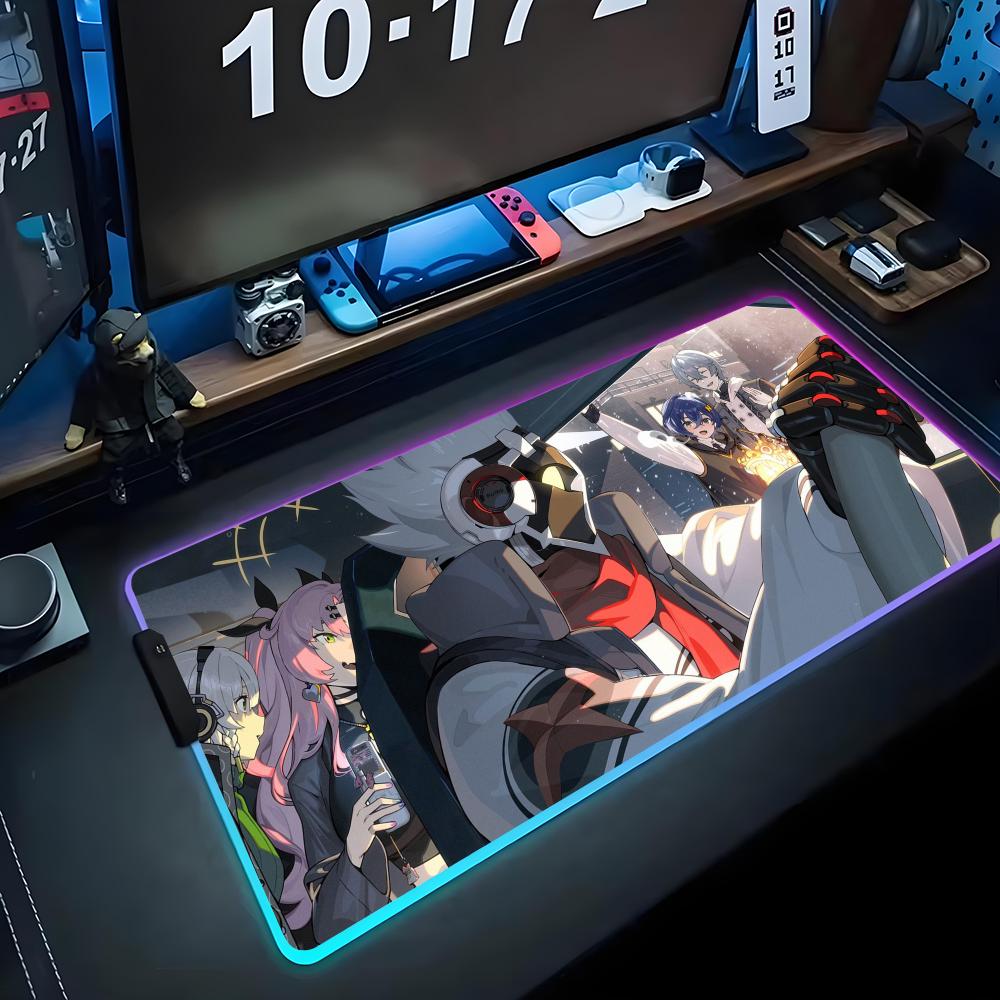 Zenless zone zero Muismat RGB Gaming Muismat Grote LED Pad PC Bureau Mat Lichtgevende Muismat Grote Toetsenbordmatten Tafelkleed Met