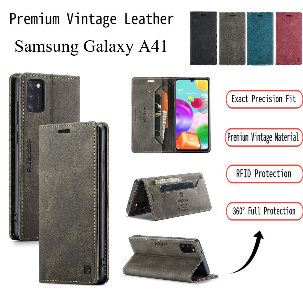 Premium Vintage Leather Wallet Case for Samsung Galaxy A41 - RFID Blocking Flip Cover with Card Slots, Shockproof Protective Phone Case (4 Colors)
