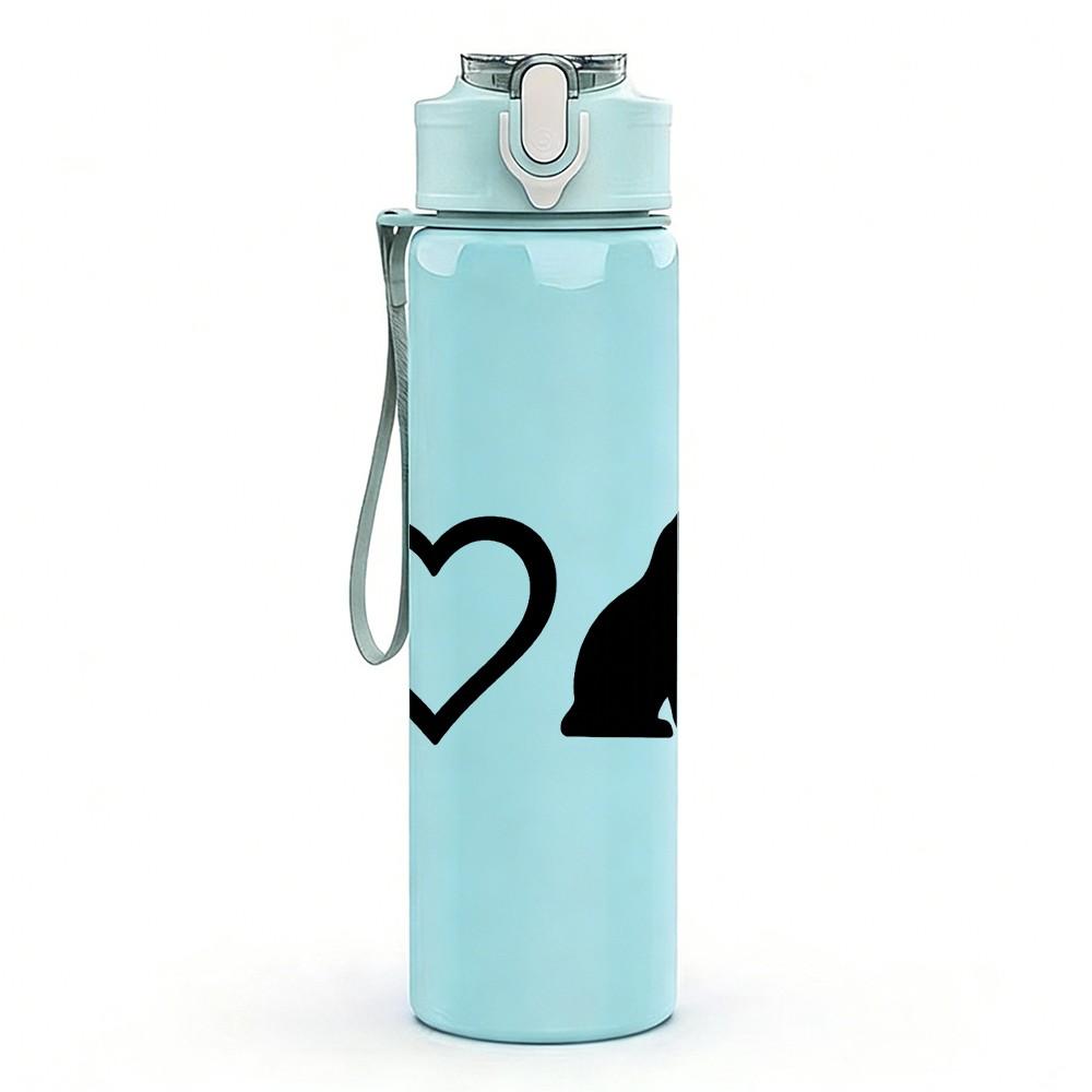 1PC Love Cat Silhouette Pattern 750ml Color Plastic Sports Water Bottle Leakproof Flip Straw Lid Suitable for Sports Office Home Use
