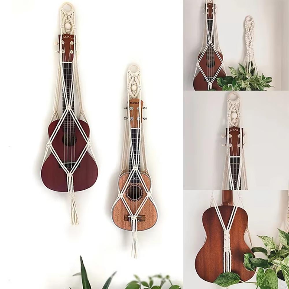 White Flower Pot Mesh Bag Woven String Instrument Accessory Stand Storage Bag  Guitar Storage