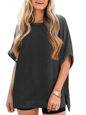 T-shirt da Donna a Coste Manica a Pipistrello Manica Corta Vestibilità Larga Tunica Estiva