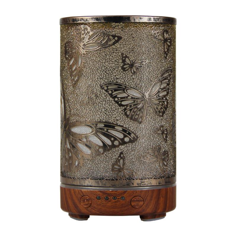 Ultrasonic Air Humidifier Aroma Diffuser Golden Hollow Butterfly Humidity Control Assistant with LED Lights