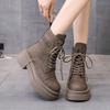 Inner Heightening Martin Boots Women's 2025 New Spring and Autumn British Style Thin Big Yellow Boots Lace-up Brown High-heeled Single Boots