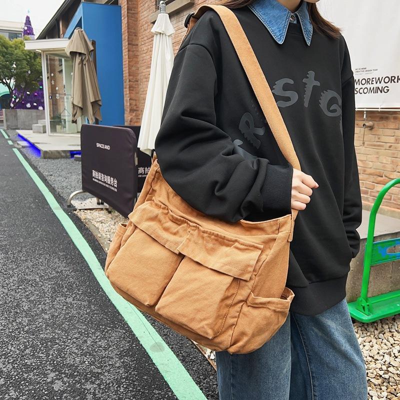 New literary girl shoulder bag ins versatile large capacity canvas tooling style student class messenger bag