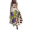 Cross-border foreign trade geometric graffiti printing dress contrasting color a word suspender skirt high sense summer long dress women's clothing