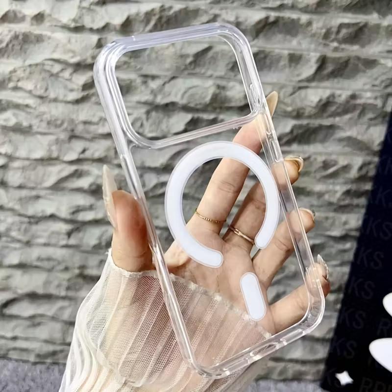 Transparent Phone Case For 17 16 Pro Max 13 12 Mini 11 14 15 Plus 16E 17 Air For Magsafe Wireless Charger Magnectic Cover