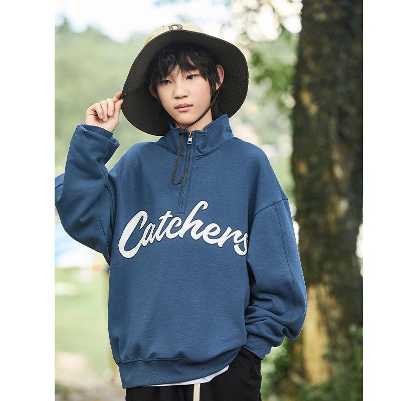 

Trendy Boys Printed Loose Fit Stand Collar Sweatshirt with Ribbed Cuffs 150 cm синій