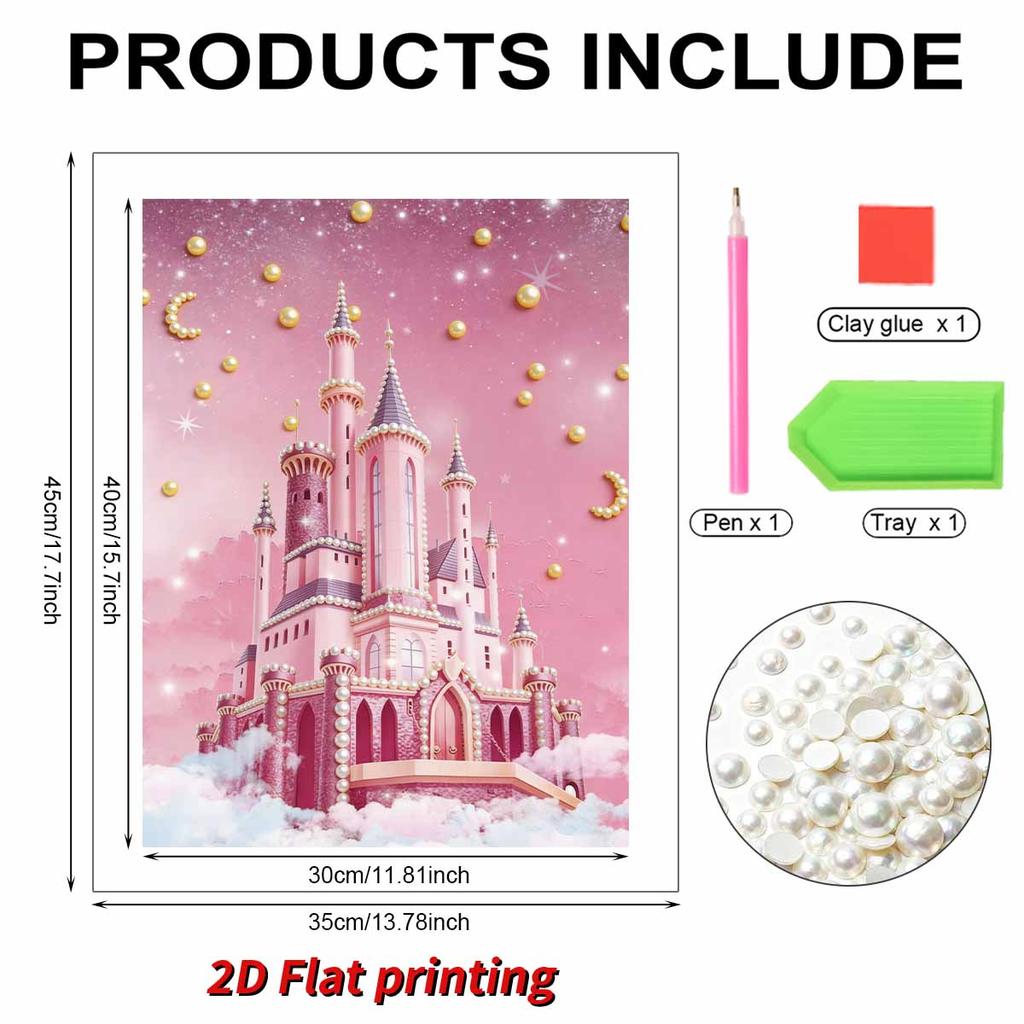 DIY Diamond Art Pearl Painting Kit for Adults, Pink Castle Special Shaped Pearl Art Painting Wall for Home Office Decor Handmade Gift