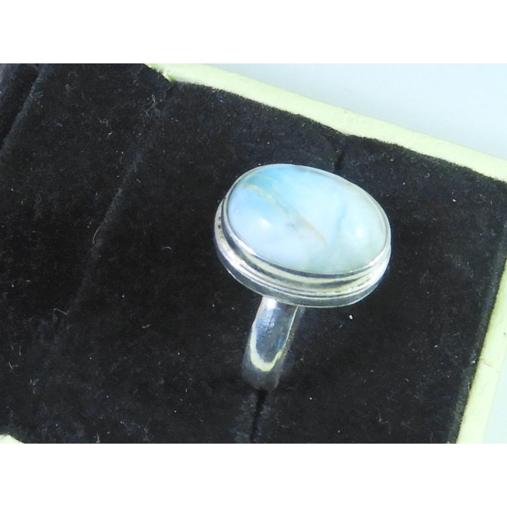 Natural Blue Larimar Solid 925 Sterling Silver Handmade Oval Ring Size US-7 MK-30