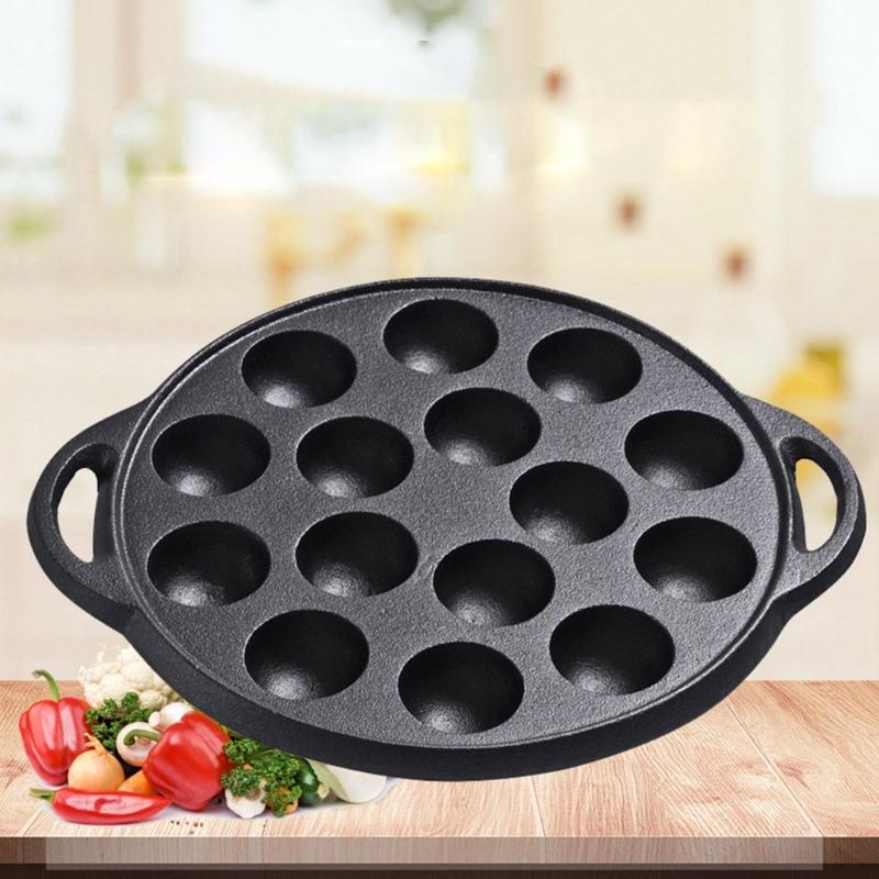 Cast Iron Takoyaki Pan Nonstick Grilling Pan Cooking Plate Takoyaki Maker with 15 Compartment Holes for Baking Cooking