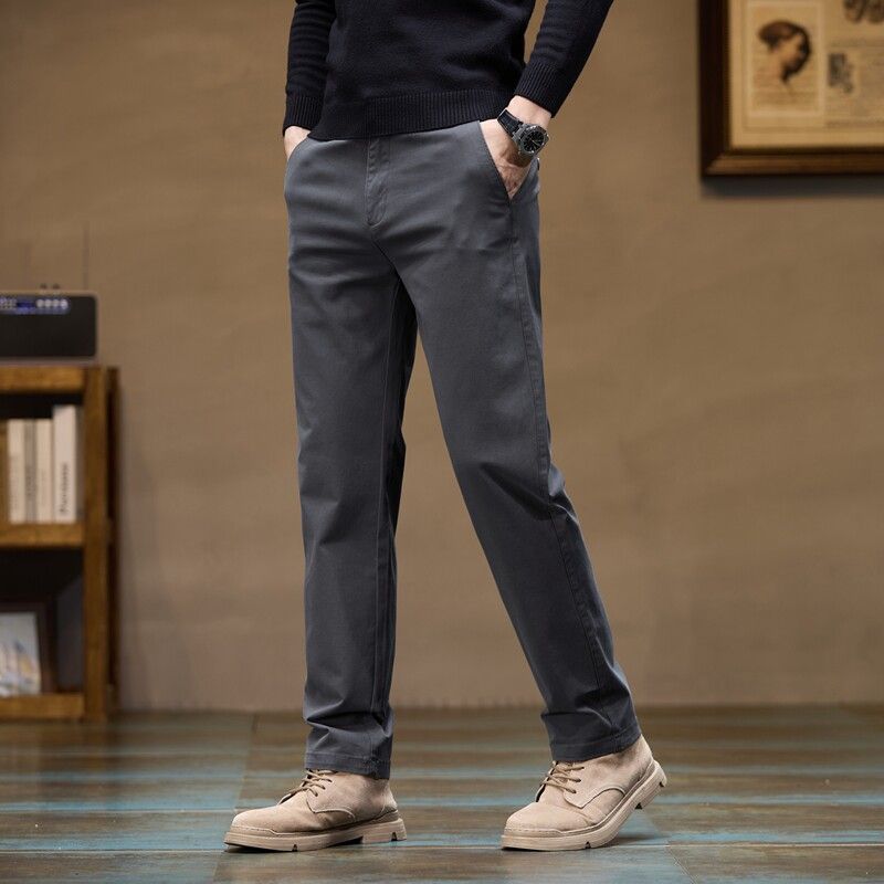 Factory Surplus Spring and Autumn Pure Cotton Casual Pants for Men, High-End Business Khaki Straight-Leg Dress Pants, Versatile Long Pants