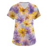 Women's Fashion Printed  Short Sleeve Care Workwear With Double Pockets Top