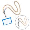 Stylish Beaded Lanyard ID Badge Holder with Lobster Clasp Keyring Natural Wood Beads Work Card Lanyard