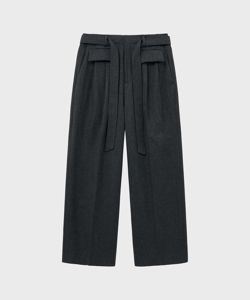 NOIRER FOR WOMAN Belted Pocket Wide Slacks (Gray)
