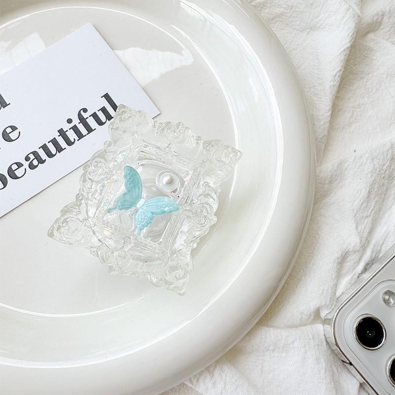 Ins Style Small Fresh Phone Airbag Holder Transparent Square Colored Butterfly Extendable Girly Heart Desktop Support