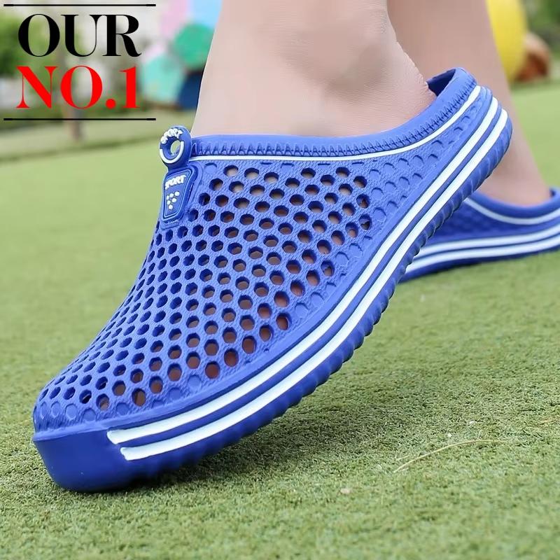 

Летние парные дышащие полушлепанцы Мужские уличные сандалии с отверстиями Баотоу Пляжные шлепанцы Мужские повседневные шлепанцы Сандалии на платформе 36 синий