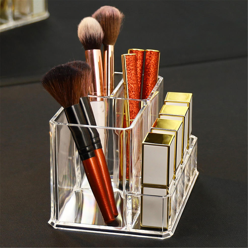 Transparent Acrylic Square Pen Holder Desktop Cosmetic Storage Box Large Capacity Makeup Brush Pen Holder Desk Organization