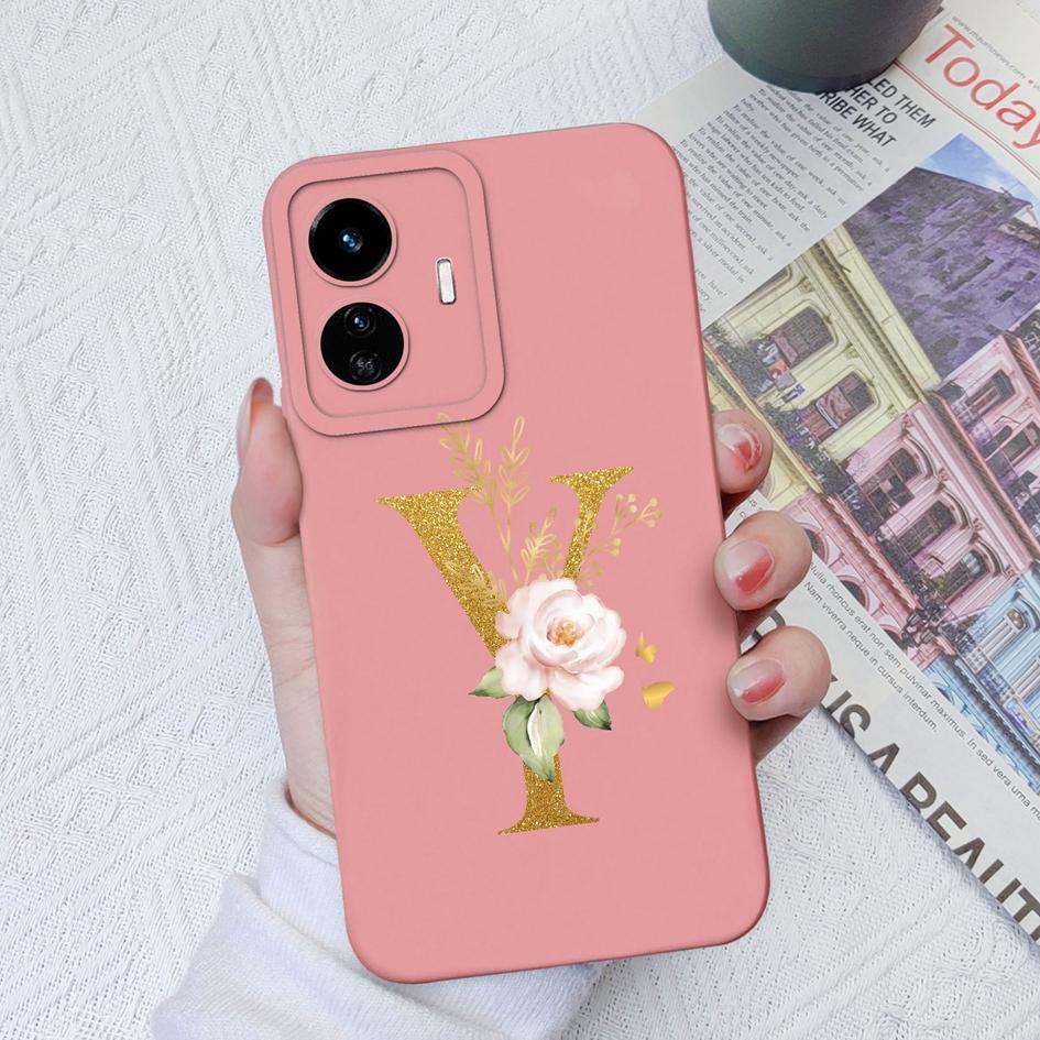 For Vivo Y90 Y91C Y77E Y53S Y56 Y70S Y72T Y74 Y75 Y81 Case Fashion Liquid Silicone Couple Case Flower Letters For Vivo Phone Case Funda Coque Bumper
