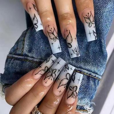 Lange künstliche Nägel, deren Farbe sich allmählich ändert, Manikürefolie, geheimnisvoller Schmetterlings-Nagelfilm, Aufdrückfolie für die Nägel, Nagelfolie