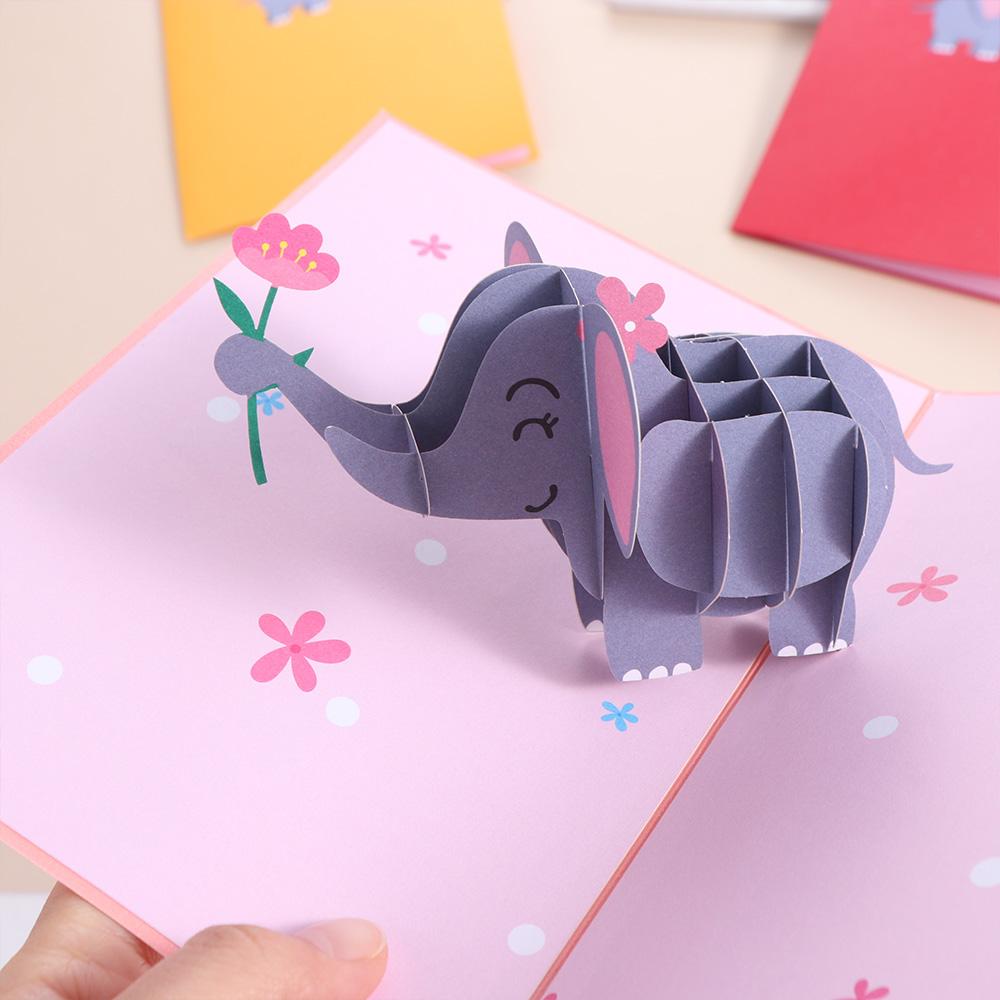 Cute Elephant Greeting Card Paper Blessing Card Postcard 3D Pop Up Greeting Card  Valentine's Day