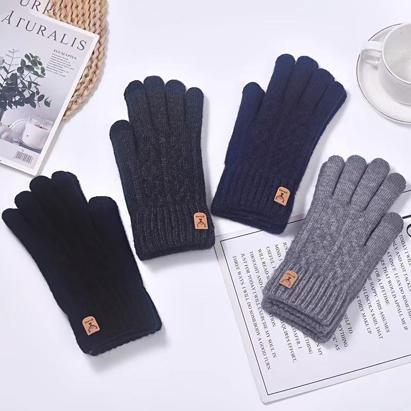 New Men's Warm Full Finger Gloves Winter Touchscreen Plus Fleece Gloves Men Women Thickening Wool Knitted Cycling Driving Gloves