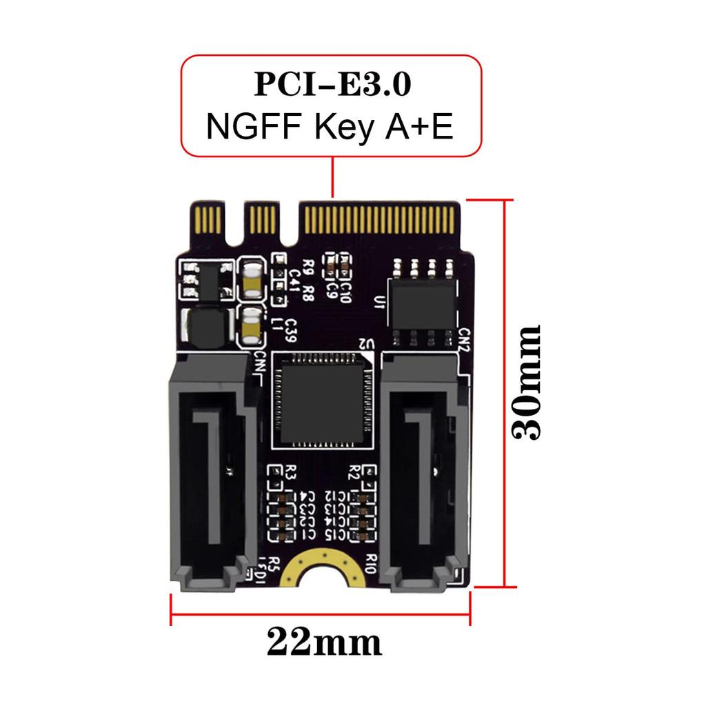 Cablecc NGFF Key A+E PCI Express To SATA 3.0 6Gbps Dual Port Adapter Converter Hard Drive Expansion Card JMB582 2230