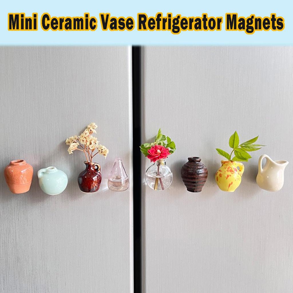 8 Malé magnetky na vázu, Malé keramické nálepky na lednici s vázou, 3D keramická váza, Roztomilá váza na rostliny, Nálepky na lednici pro kuchyň a dekoraci