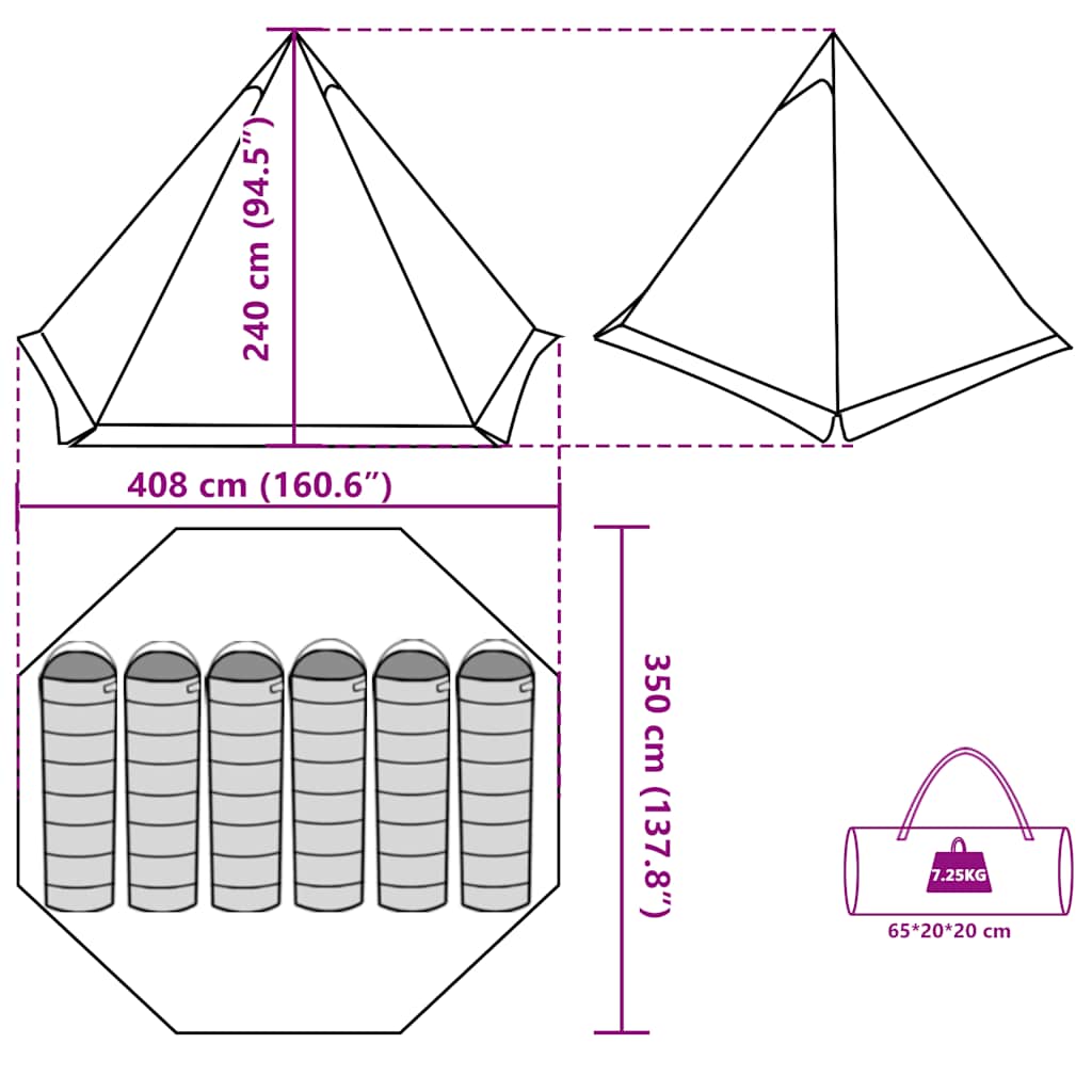 Tipi Family Tent for 6 Persons Green Waterproof