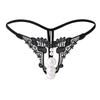 Lace & Pearl Beaded Open Crotch Thong - Plus Size Sexy See-Through Low-Rise Panties for Women