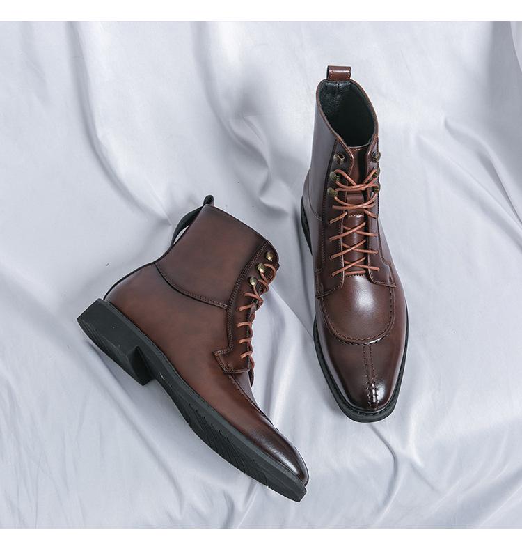 Pánská móda Podzimní šněrovací kožené kotníkové boty se špičatou špičkou - Nadměrná velikost Formální & Ležérní boty s vysokým svrškem