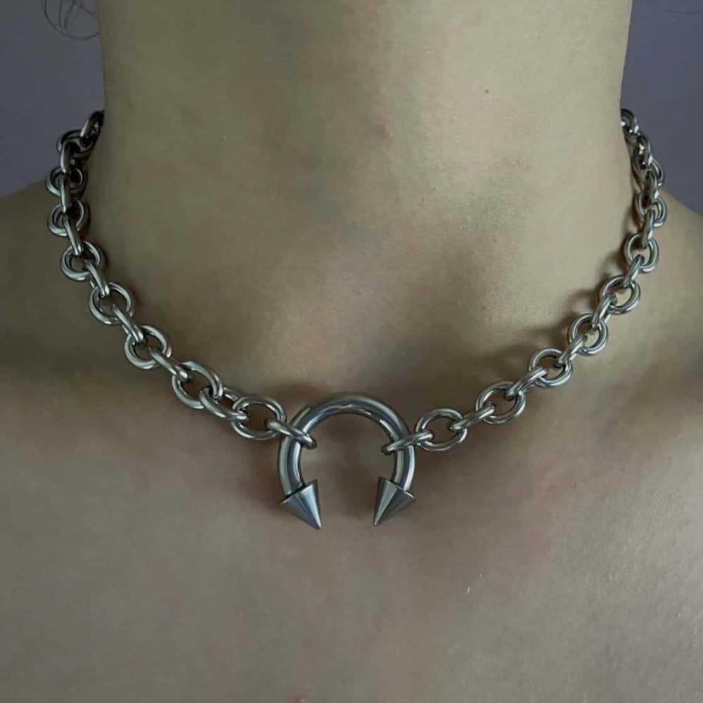 Neue Mode Punk Nasenclip Halskette Geometrisch Retro Choker Halskette Gothic Dicker Runder Ring Punk Stil Kette Geschenke