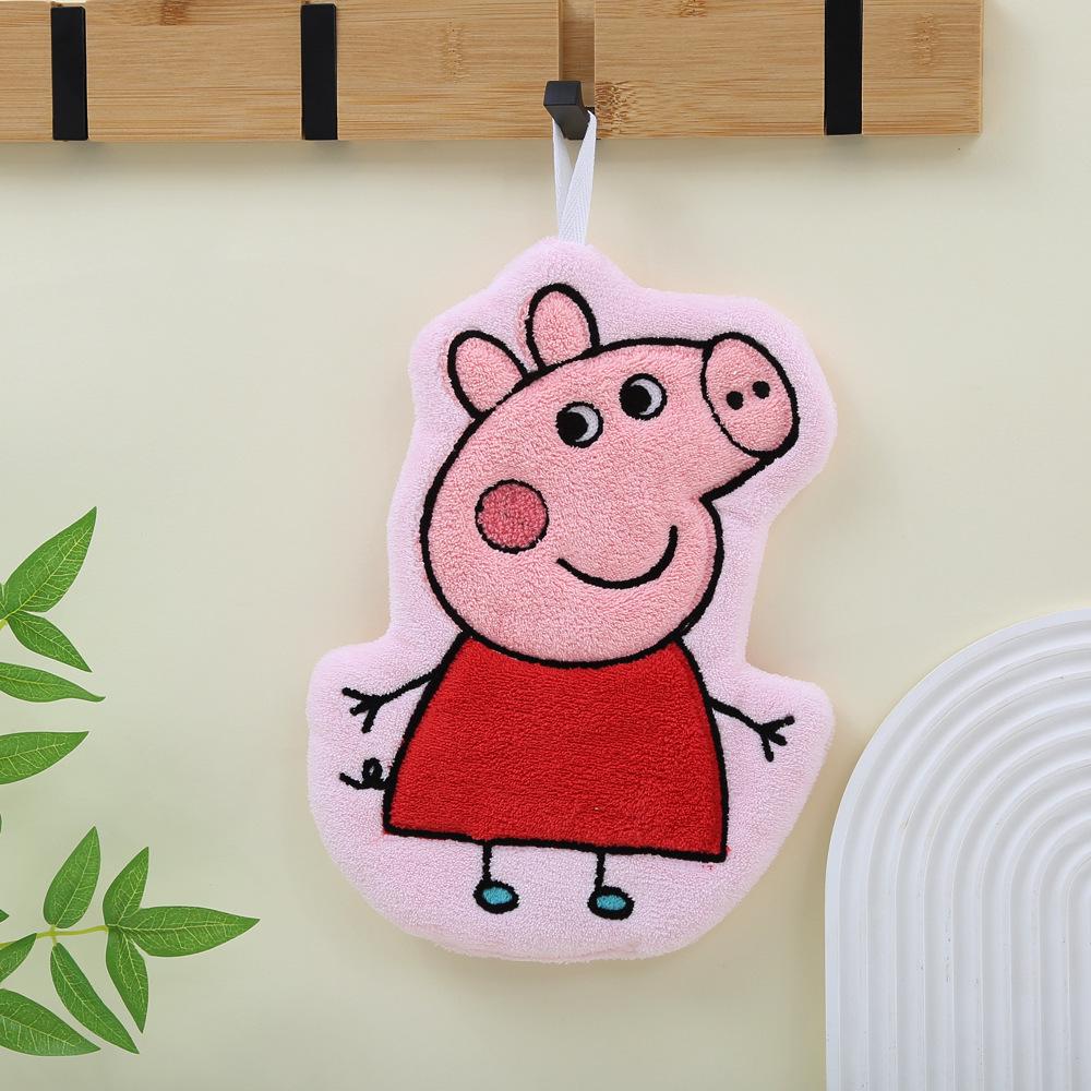 Peppa Pig Cartoon Coral Fleece Bear Hand Towel: Cute, Thick, Absorbent, Hanging Kitchen/Bathroom Towel.