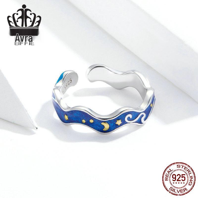 Everle Blue Starry Sky Sterling Silver Gold-Plated Open Ring S925
