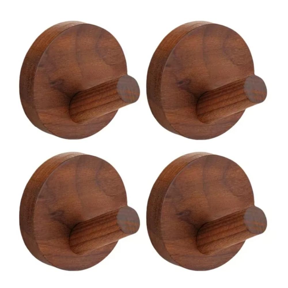 4pcs Beech Walnut Wood Wood Hook Solid Wood Punch Free Hanging Hanger Simple Design Wood Handle Coat Storage Rack