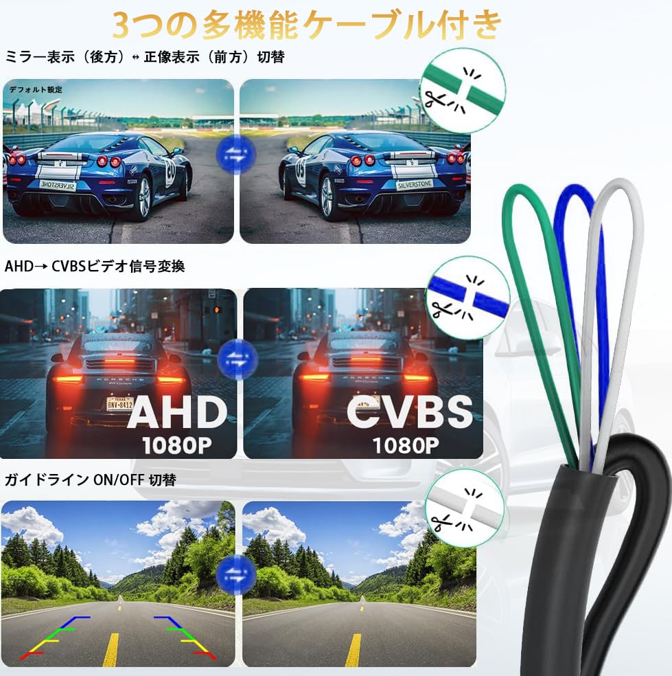 Backup Camera for 2 Rear Camera with Fisheye CCD lux Night Switchable between Normal and Mirrored with or without Guide IP68K and 12V Compact Car